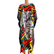 African Kaftan Dress – African Mask Outline Design (Multicolor)