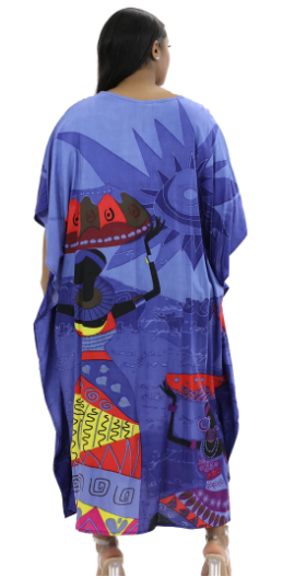African Kaftan Dress – Blue Working Women With Gourds