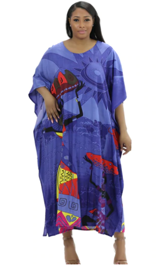 African Kaftan Dress – Blue Working Women With Gourds