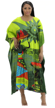 African Kaftan Dress – Lime Green Working Women With Gourds