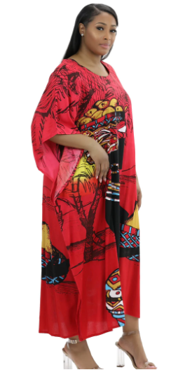 African Kaftan Dress – Red Working Women With Gourds