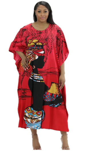 African Kaftan Dress – Red Working Women With Gourds