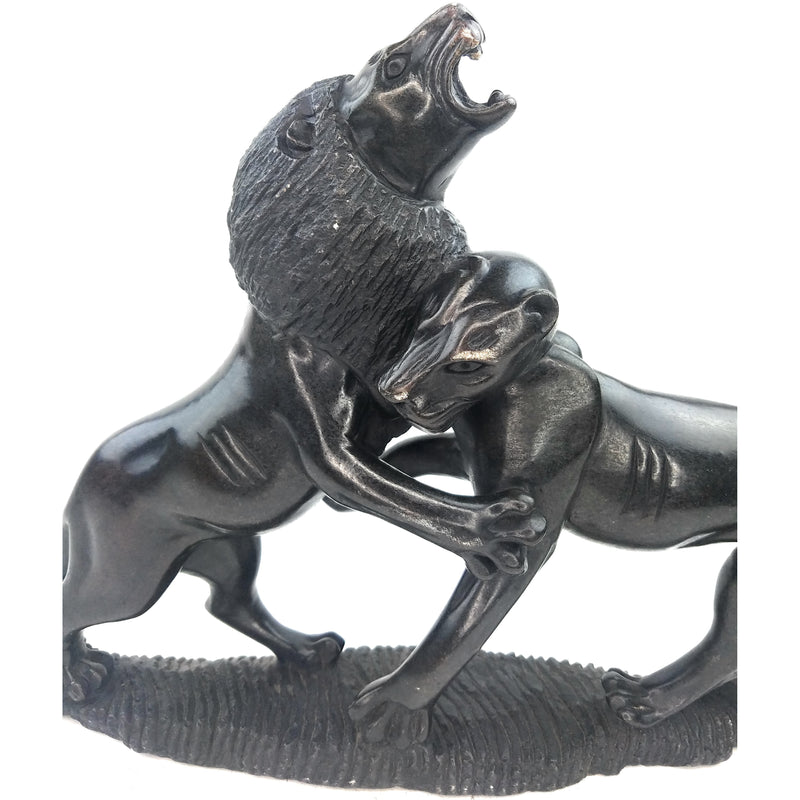 African Lion Couple Sculpture | Hand Carved Shona Stone