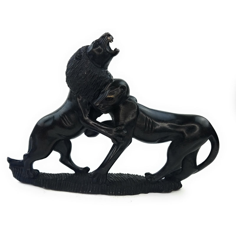 African Lion Couple Sculpture – Playful Pair | Hand Carved Shona Stone from Zimbabwe