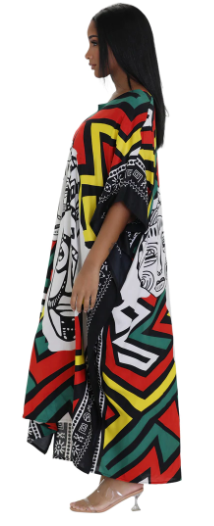 African Mask Kaftan Dress Multicolor | Cultural Print Caftan