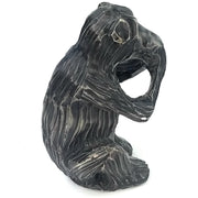 African Monkey Sculpture – Both Hands Covering Mouth Grey & Black
