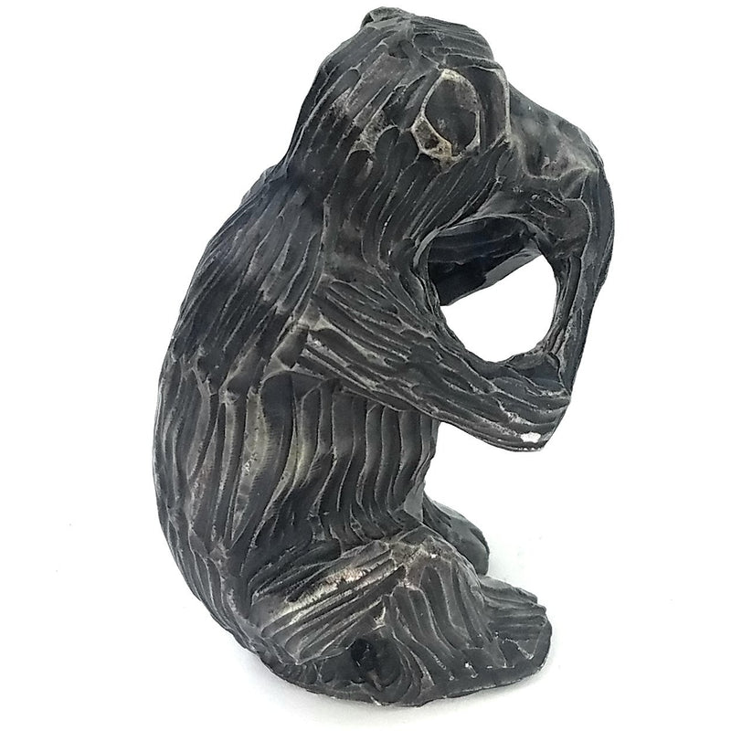 African Monkey Sculpture – Both Hands Covering Mouth Grey & Black