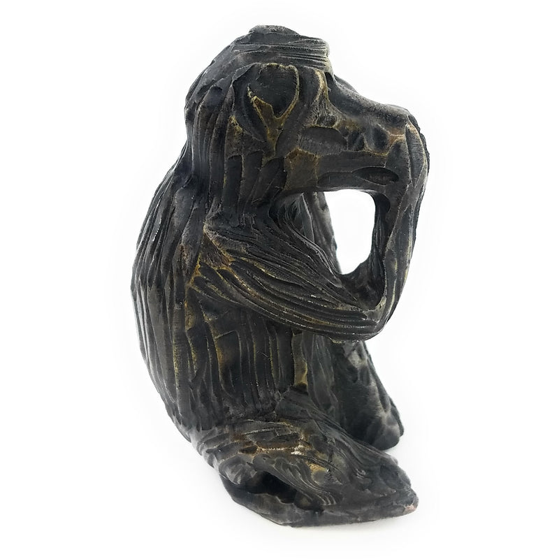 African Monkey Sculpture – Hand Covering Mouth, Hand Carved Art