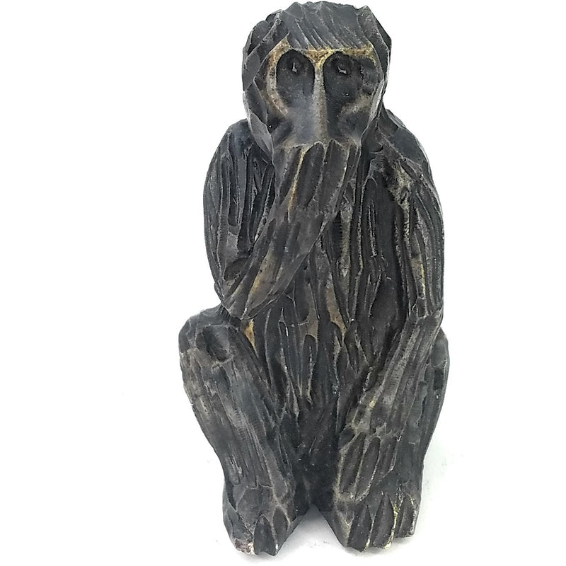 African Monkey Sculpture – Hand Covering Mouth, Hand Carved in Zimbabwe