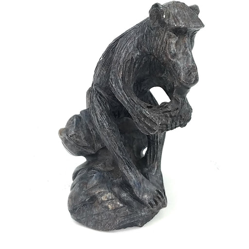 African Monkey Sculpture – Holding Corn with Both Hands, Hand Carved