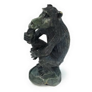 African Monkey Sculpture – Sitting on Tree Stump, Grey Stone