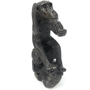 African Monkey Sculpture – Tree Stump Grey Black Stone