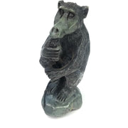 African Monkey on Tree Stump – Grey Stone Sculpture