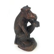African Monkey on Tree Stump – Reddish Black Stone Sculpture
