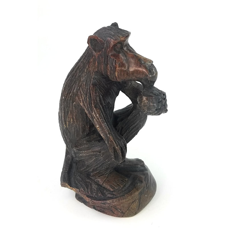 African Monkey on Tree Stump – Reddish Black Stone Sculpture
