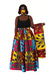 African Print Ankara Maxi Skirt + Matching Scarf – Yellow Red Blue Mixed Pattern