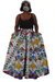 African Print Ankara Maxi Skirt + Scarf – Black White Multicolor Circles