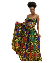 African Print Ankara Maxi Skirt + Scarf – Multicolor Geometric Pattern