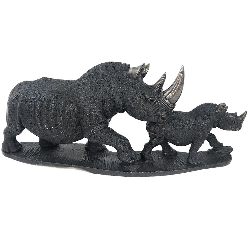 African Rhino Parent & Child – Hand Carved Shona Serpentine Sculpture