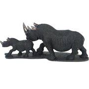 African Rhino Parent and Child Sculpture – Hand Carved Shona Serpentine
