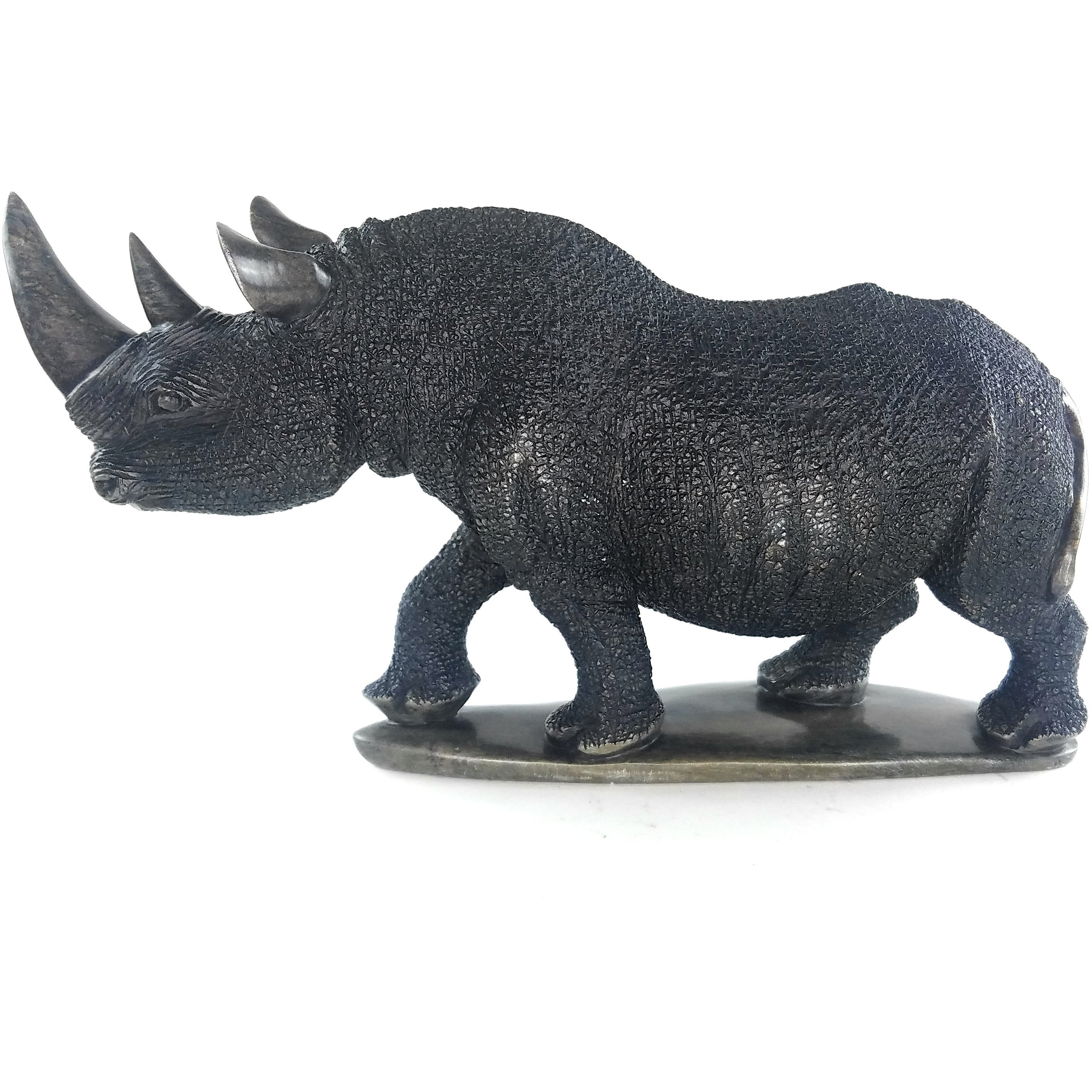 African Rhino Stone Sculpture – Hand Carved Shona Serpentine Art