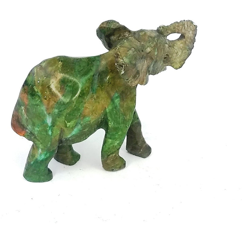African Stone Elephant – 4” Green Verdite Good Luck Statue, Handmade Zimbabwe