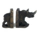 African Stone Rhino Bookends | Textured Brown Serpentine