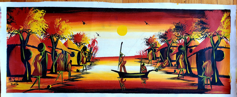African Village Pathway Painting | Sunset Canvas Art