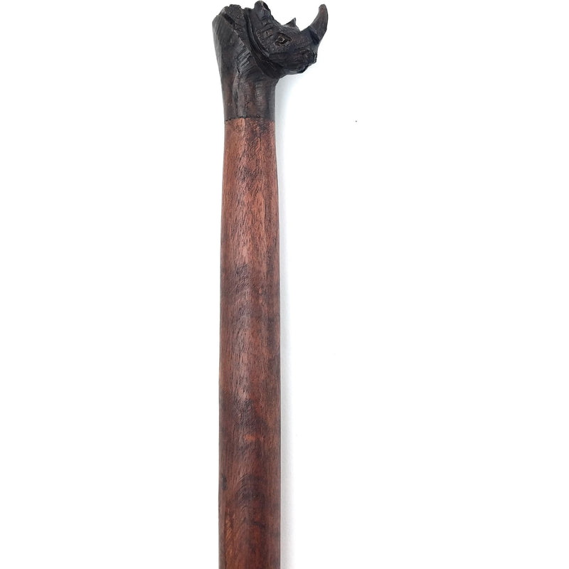 African Walking Stick with Rhino Head Handle – Hand Carved in Zimbabwe