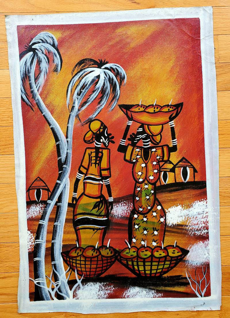 African Women Carrying Baskets Painting | Village Art