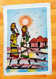 African Women Sunset Painting | Cultural Canvas Art