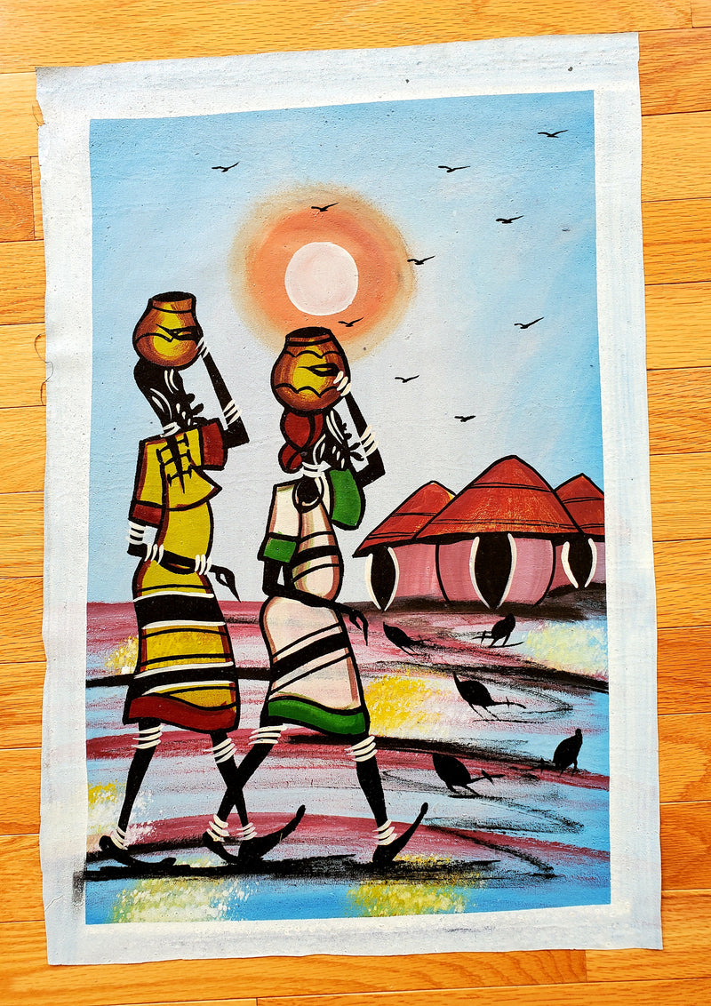 African Women Sunset Painting | Cultural Canvas Art
