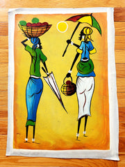 African Women Umbrella Painting | Canvas Art