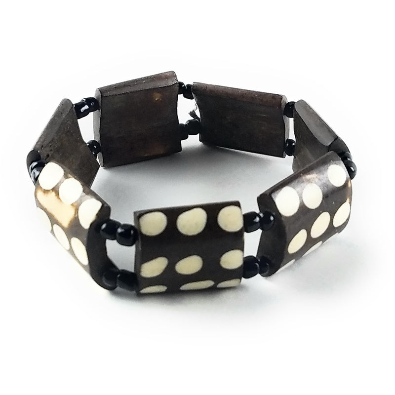 Afrocentric Bone Bracelet – Brown with Cream Dot Design