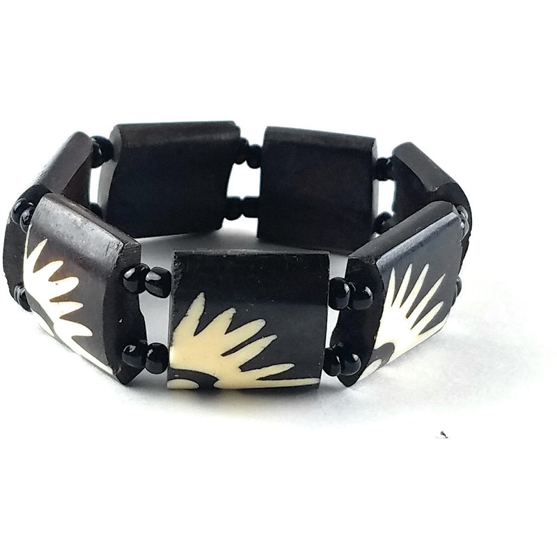 Afrocentric Bone Bracelet – Brown with Cream Sun Motif