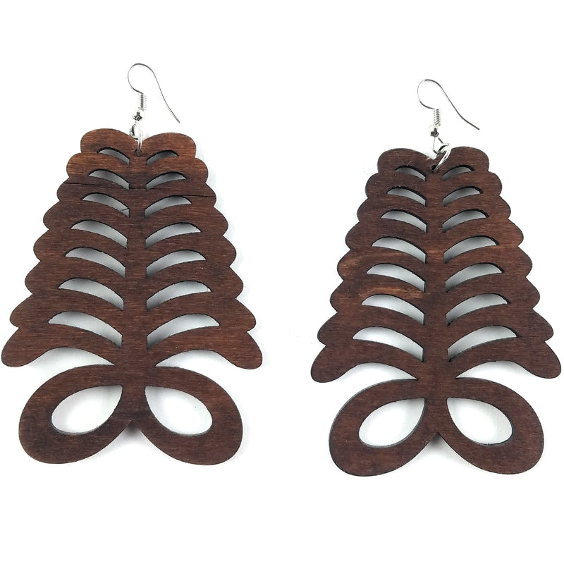 Aya Fern Wooden Earrings | Dark Brown Adinkra Jewelry