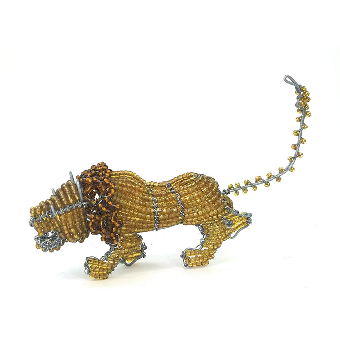 Beaded Lion Sculpture – Handmade African Wire and Bead Art
