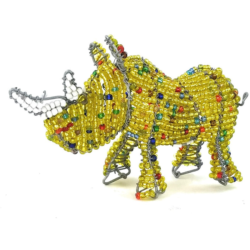 Beaded Rhino Sculpture – Handmade African Wire and Bead Art