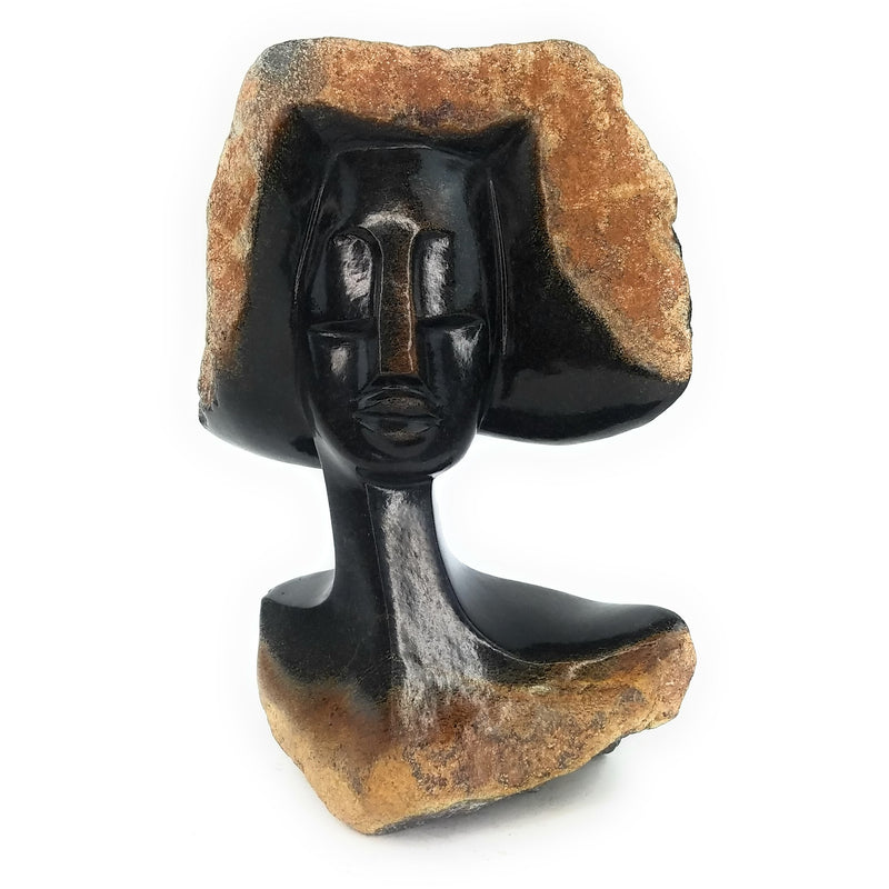 Beautiful Woman Bust – Hand Carved Shona Black Serpentine Art