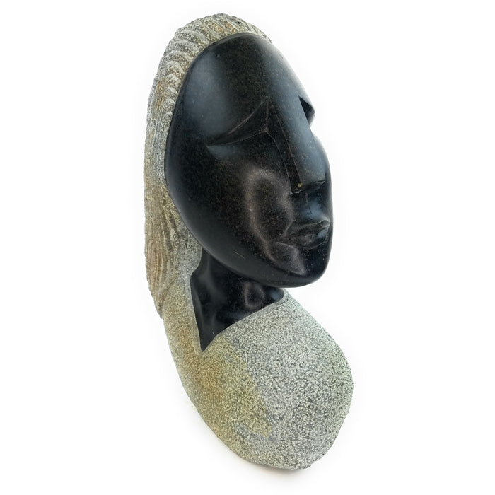 Beautiful Woman Bust Sculpture – Hand Carved Shona Black Springstone from Zimbabwe