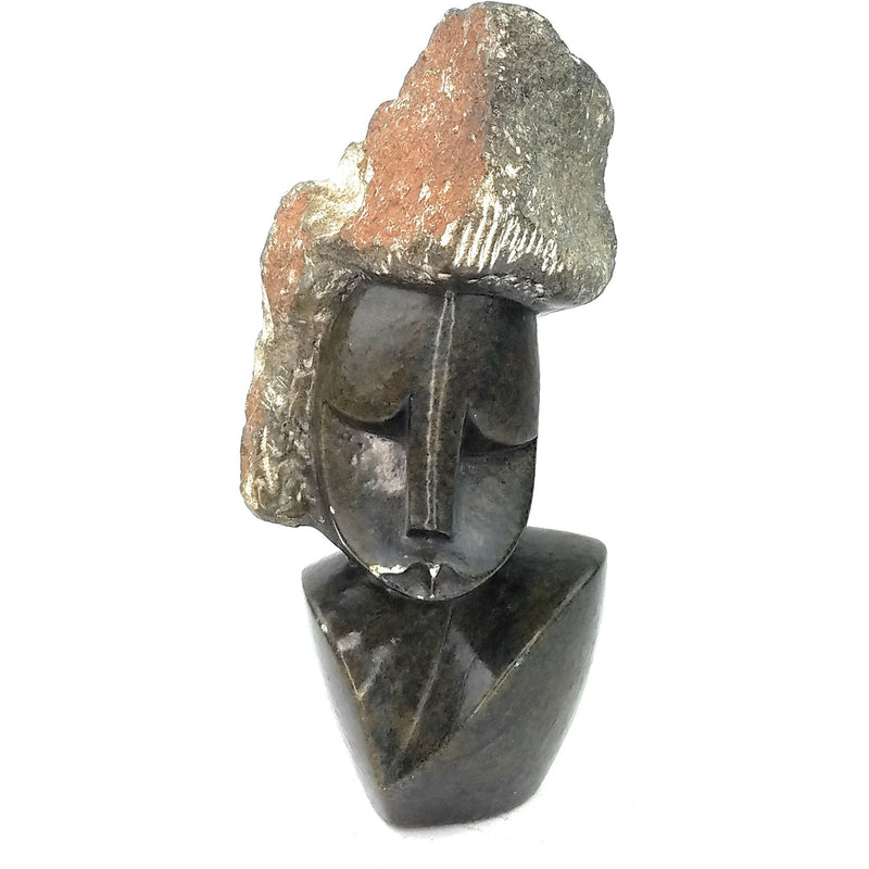 Beautiful Woman Head Bust – Hand Carved Shona Grey-Green Serpentine Sculpture