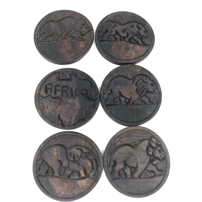 Big Five Ebony Wooden Coaster Set | Handmade Safari Animal Coasters