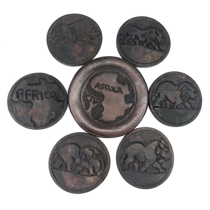 Big Five Safari Animal Ebony Wood Coaster Set – Hand Carved in Zimbabwe