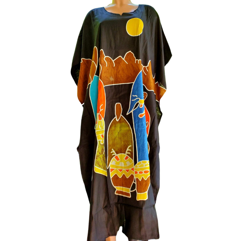 Black African Musicians Kaftan Dress | African Drummers Print