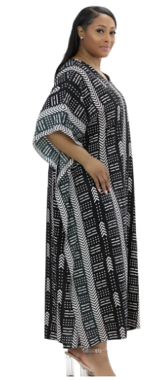Black/White African Mudcloth Kaftan Dress