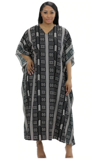 Black/White African Mudcloth Kaftan Dress