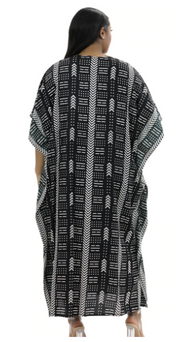 Black White African Mudcloth Kaftan Dress | Plus Size Caftan