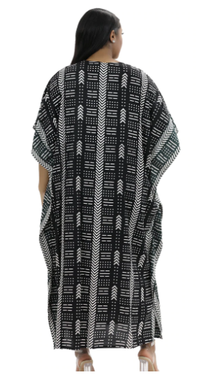 Black White African Mudcloth Kaftan Dress | Plus Size Caftan
