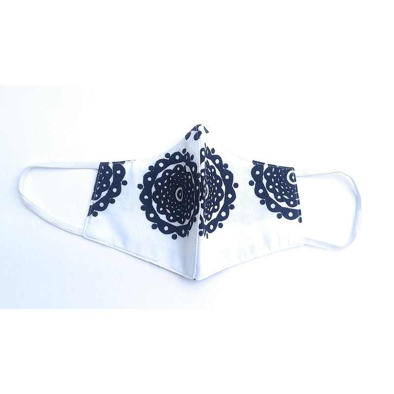 Black & White Circular African Face Mask | Handmade Cotton Mask