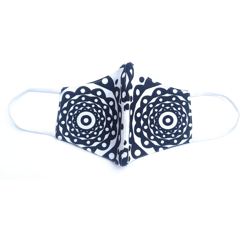 Black & White Circular African Print Face Mask – Reversible Cotton